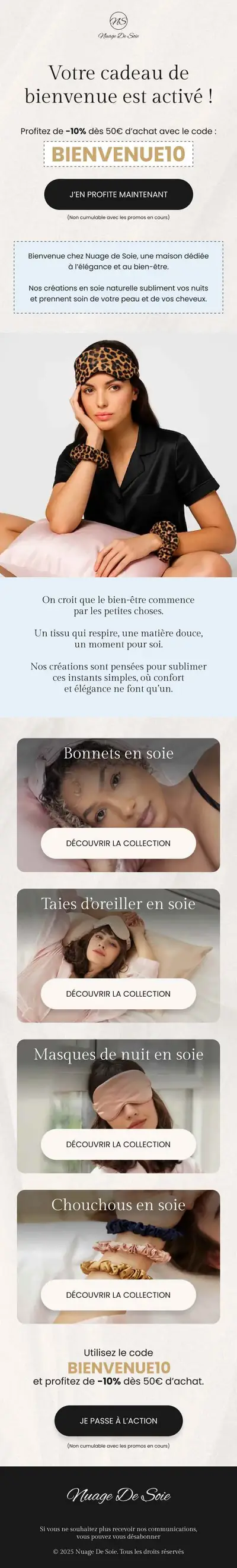 Exemple d'email de bienvenue e-commerce réalisé par Spicy Agency